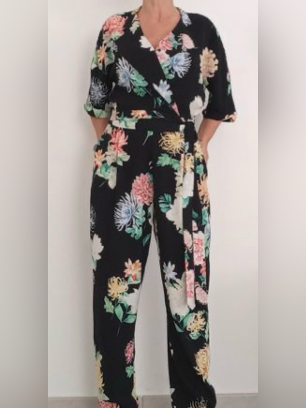 Floral Wrap Wide-Leg Jumpsuit